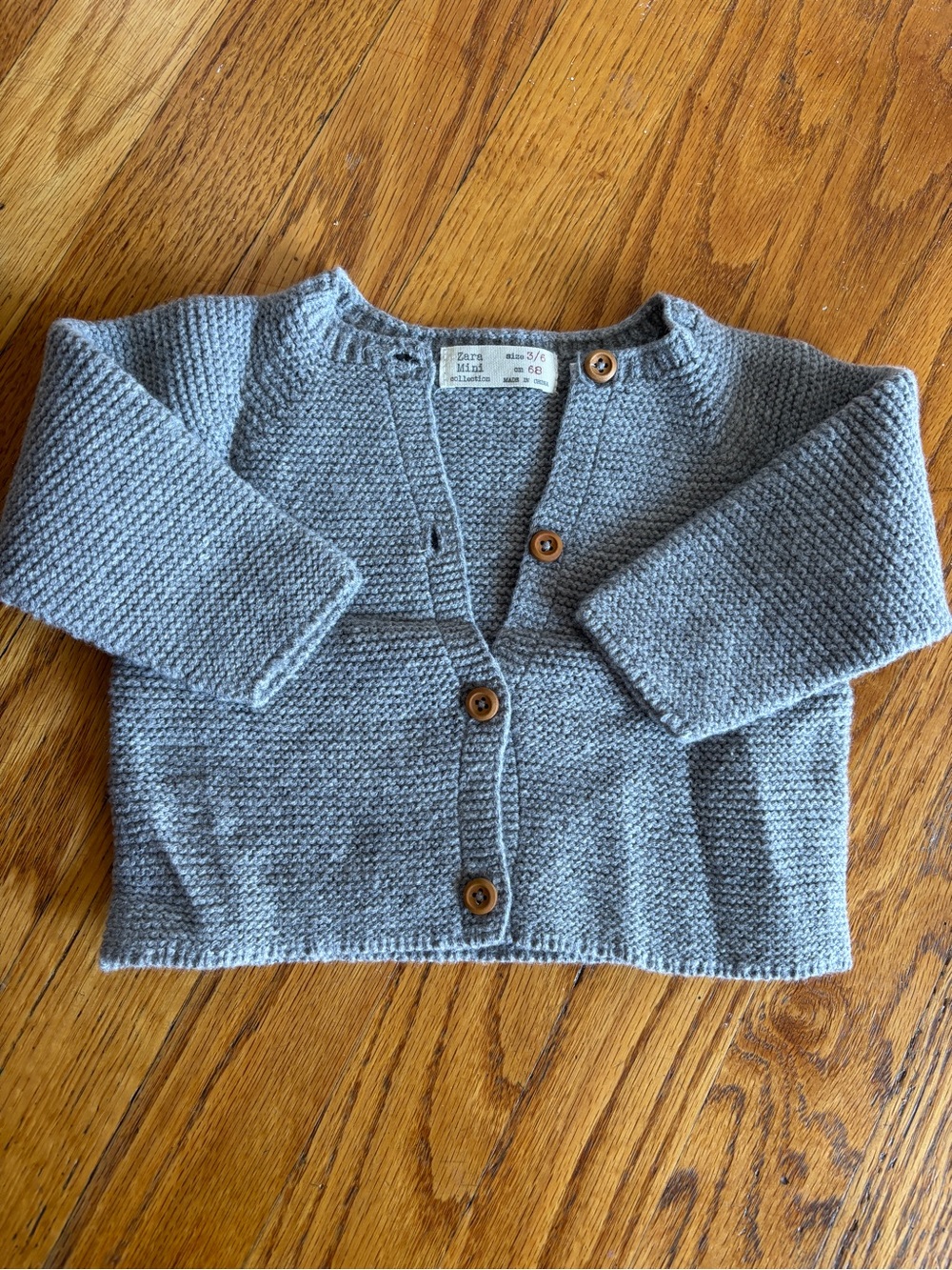 Zara Mini Gray Knit Cardigan with Wooden Buttons